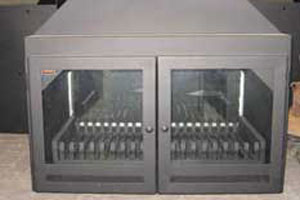 Custom double-side freestanding fireplace